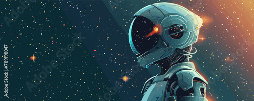 futuristic humanoid robot in outer space. vector simple illustration