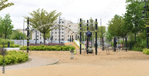 Poland, Warsaw, May 4, 2023. Children walk on the playground.