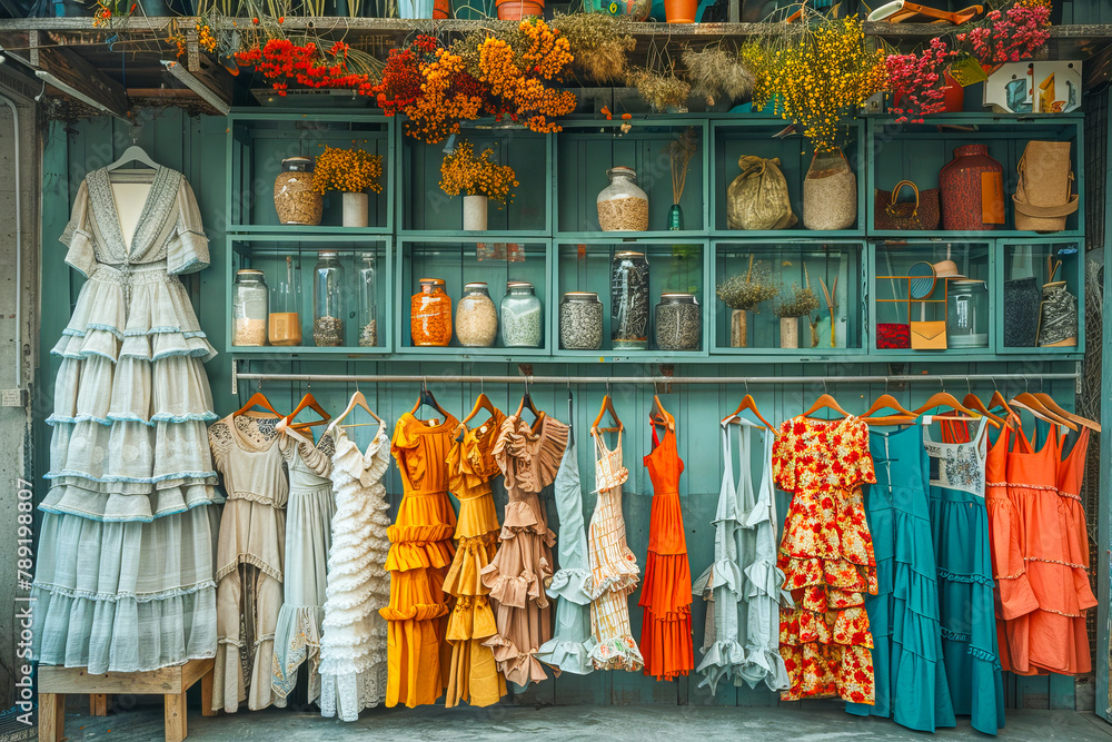 Eco-friendly fashion store showcasing clothes made from recycled materials