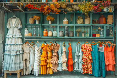 Eco-friendly fashion store showcasing clothes made from recycled materials photo
