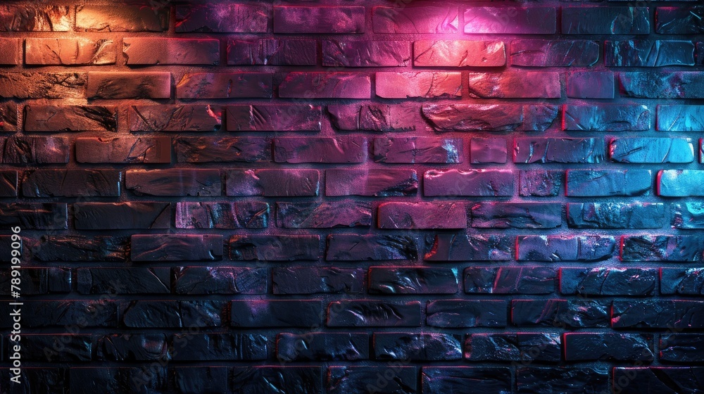 Neon brick wall background . Blend of Purple and Pink	, modern background .