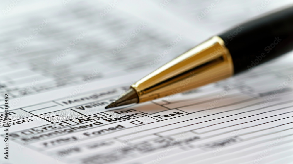 A pen resting on top of a white sheet of paper, ready for writing or drawing A pen resting on top of a white sheet of paper, ready for writing or drawing
