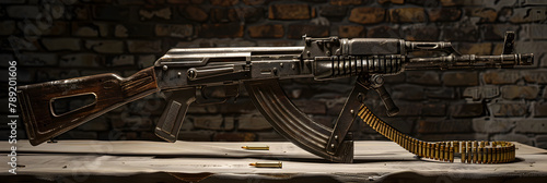 Unveiling the Robustness and Craftsmanship of the Iconic PK Machine Gun in a Rustic Setting