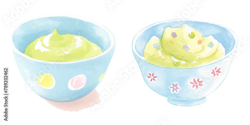 wasabi on bowl watercolor vector illustration