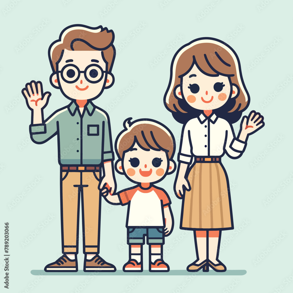 illustration of a family with a child standing in greeting