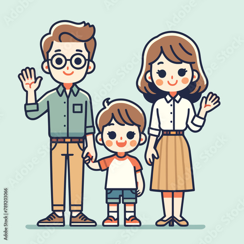 illustration of a family with a child standing in greeting