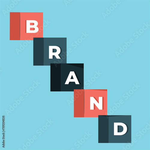 Brand Word Sign. BRAND identity building and digital marketing strategy concept. Word BRAND alphabets word with copy space. Brand trust concept for products, company, logo design and company strategy.