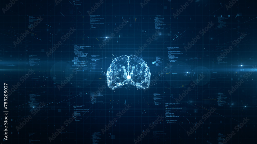 Abstract digital brain floating in a futuristic cybernetic network, symbolizing artificial intelligence and data processing. 3d rendering Abstract digital brain floating in a futuristic cybernetic network, symbolizing artificial intelligence and data processing. 3d rendering