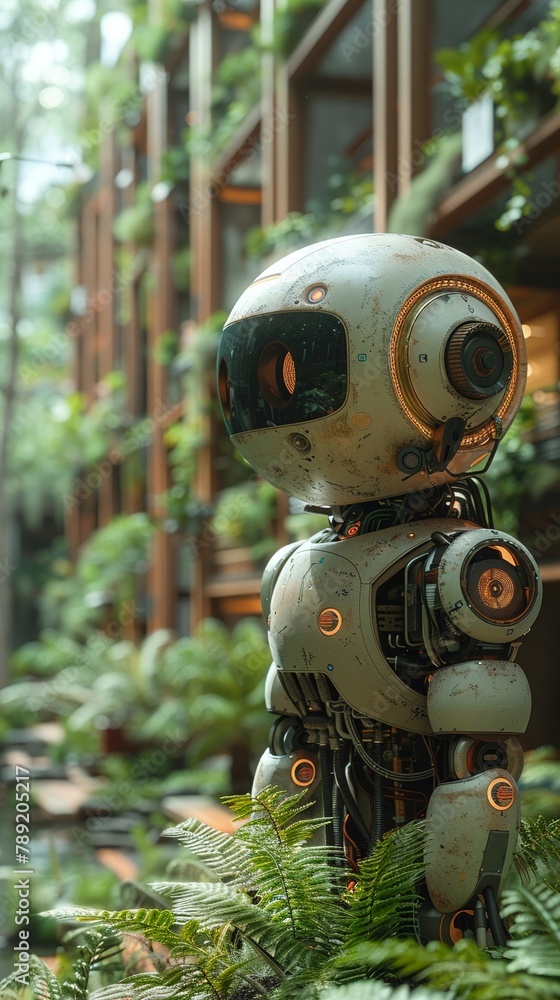 Cybernetic gardening, AI and robots tending to urban green spaces, automated care Cybernetic gardening, AI and robots tending to urban green spaces, automated care