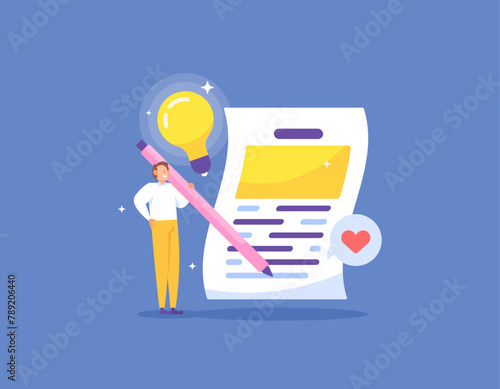 Copywriting concept. a copywriter writes texts for advertising purposes and attracting customer interest. creative workers. create content or articles. illustration concept design. graphic elements