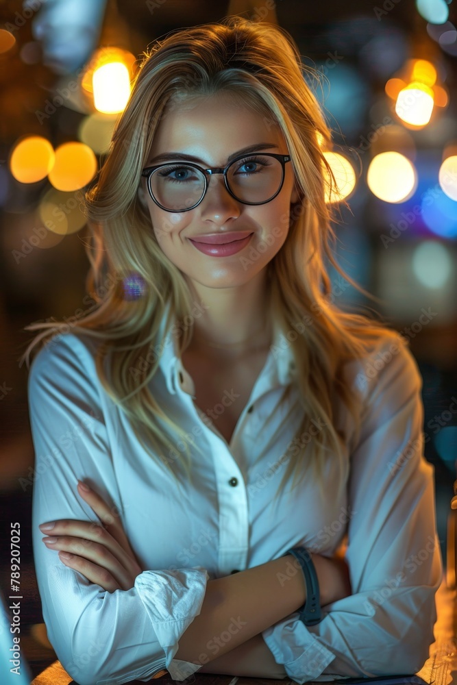 Successful young businesswoman celebrates triumphantly in front of laptop in joy Successful young businesswoman celebrates triumphantly in front of laptop in joy