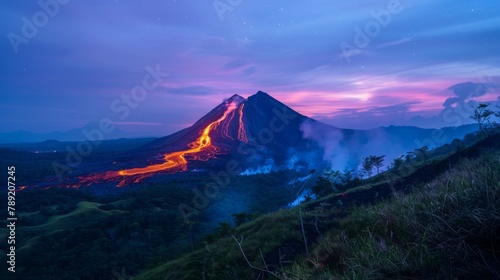 A volcano erupts, spewing lava into the sky, transforming the natural landscape © gn8