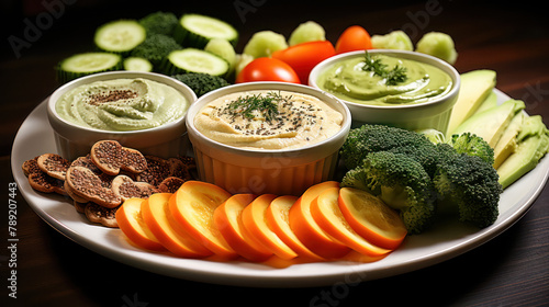 Healthy Snack Platter with Hummus and Fresh Vegetables. Generative  ai.