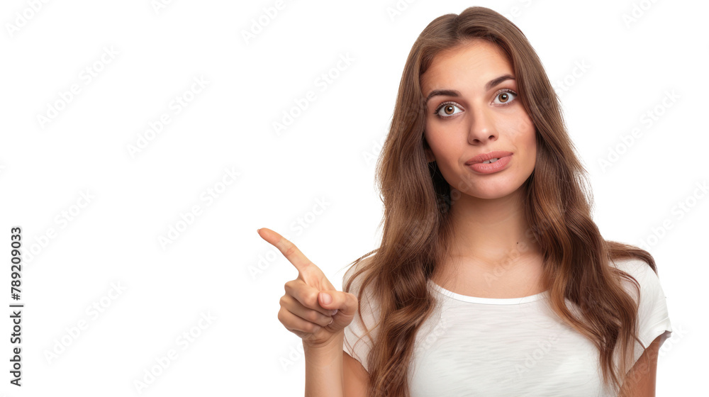 woman pointing at something with her finger, isolated on white or transparent png woman pointing at something with her finger, isolated on white or transparent png