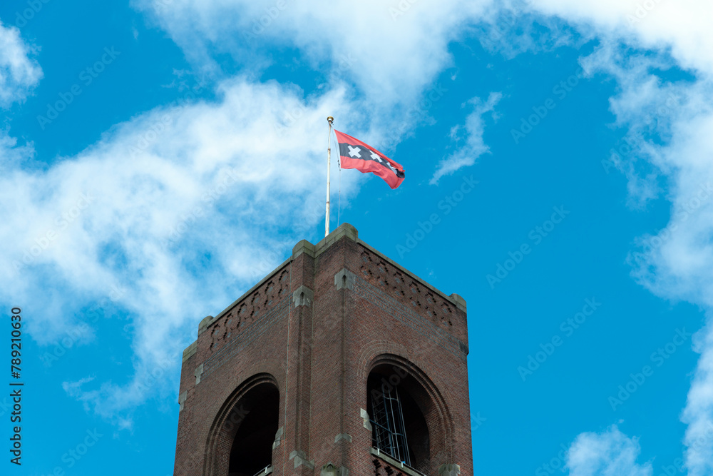 Der Turm der ehemaliger Amsterdamer Börse, Beurs van Berlage, Rembrandtplein,