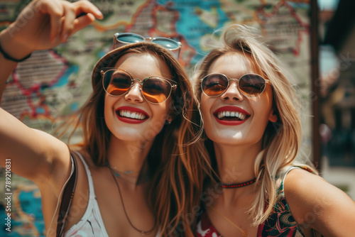 Female Friends Travelling and having Fun, Generative AI