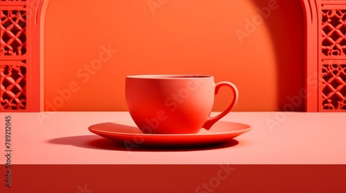 Red Cup with Saucer on Pink Surface © ZEKINDIGITAL