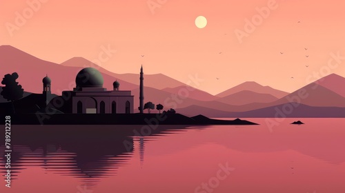 Mosque by Water during Sunset