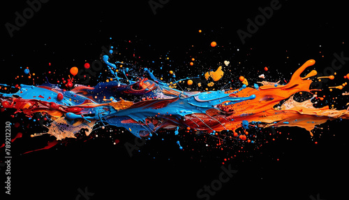 High-speed capture of colorful paint splashes colliding mid-air, photorealistic detail, 