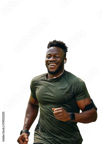 A happy young african man running.
