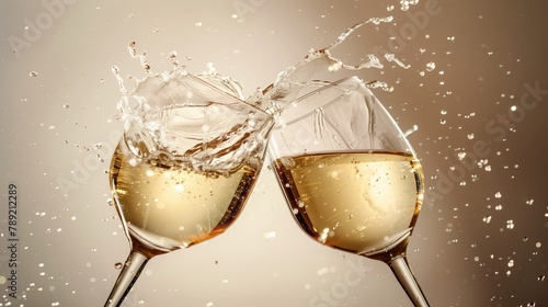 Celebratory Drink Photography, Two Glasses of White Wine Toasting with Dynamic Splash
