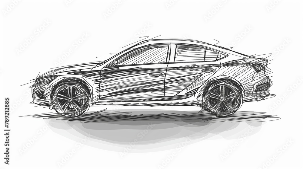 Naklejka premium Car in hand drawn, handwritten style on white background