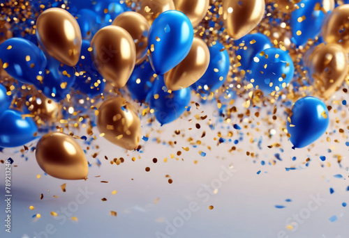 blue Banner holiday Gold Balloons confetti Copy AI space generated Balloons bokeh balloon party celebration colourful bokeh festive decoration happy birthday holiday joy fun entertainment event