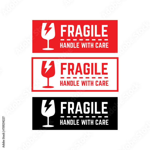 Sticker fragile handle with care vector. warning label, fragile label with broken glass symbol, vector