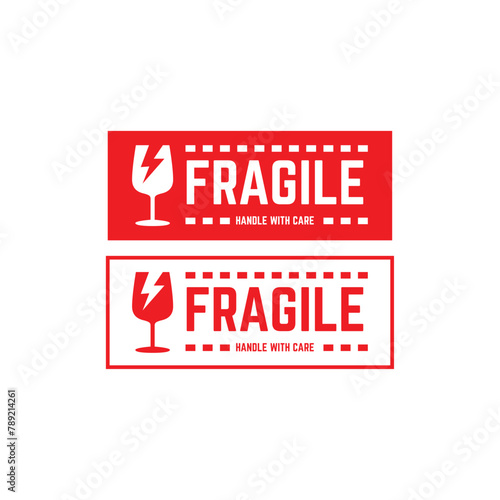 Sticker fragile handle with care vector. warning label, fragile label with broken glass symbol, vector