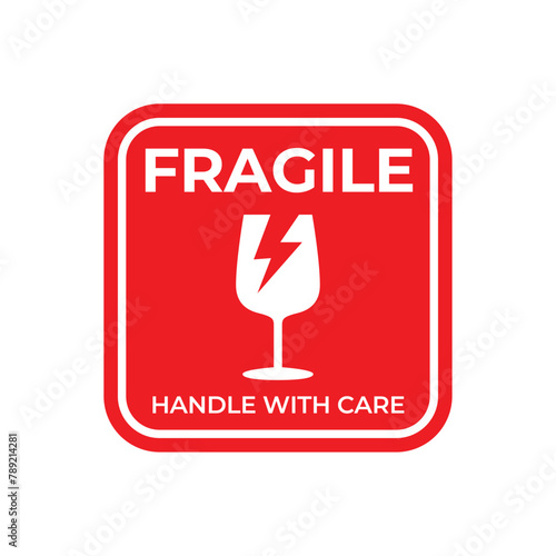 Sticker fragile handle with care vector. warning label, fragile label with broken glass symbol, vector