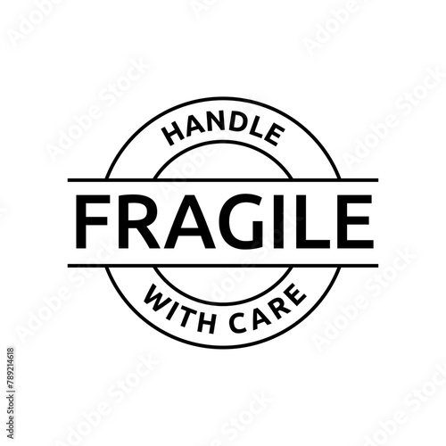 Sticker fragile handle with care vector. warning label, fragile label with broken glass symbol, vector