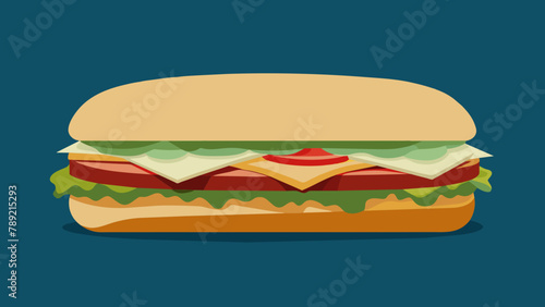 Focaccia sandwich with Turkey side,bacon,parmesan and cheddar cheese,pasta mayonnaise,tomato,spring mixed,grill,Illustration.digital.The illustration is vector.bright colors.edit.Delicious focaccia