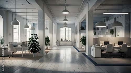 Modern white Office Interior, business white office with eco-friendly environment, Office Interior, White wall office 