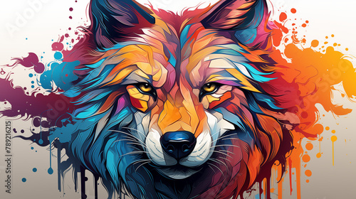 Vibrant Colorful Wolf Illustration with Abstract Art Style
