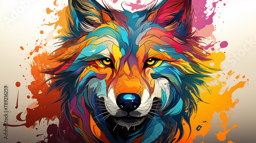 Vivid Abstract Wolf Design with Energetic Color Splatter