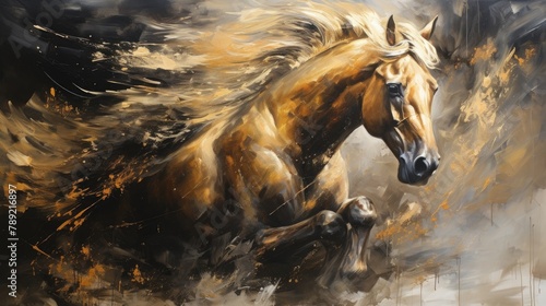 Energetic Gallop: A Captivating Painting of a Horse in Motion.