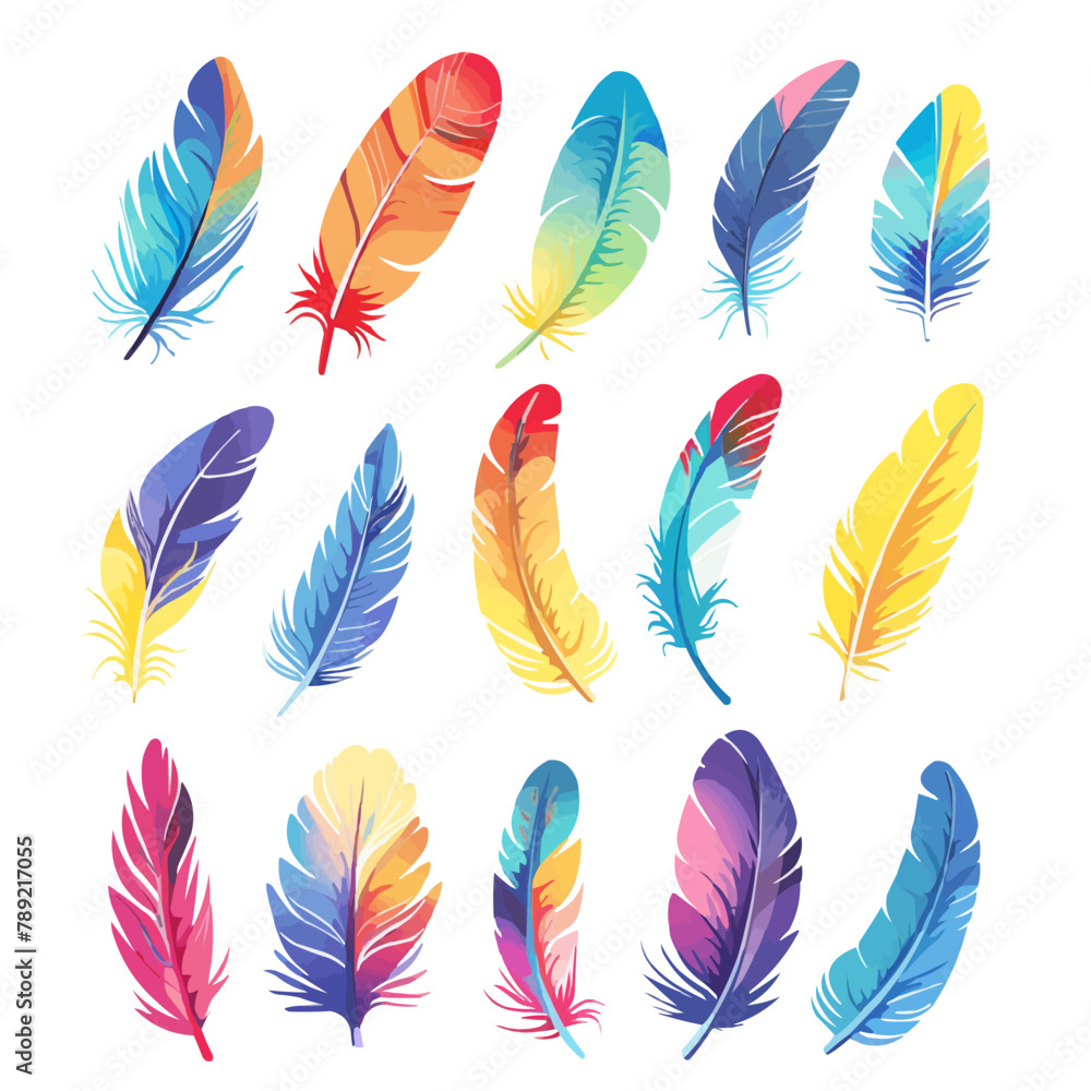 Vector Feathers Set. Elements for design isolated on white. Bird feather icon silhouette collection. Vector illustration Vector Feathers Set. Elements for design isolated on white. Bird feather icon silhouette collection. Vector illustration