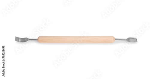 One wooden clay crafting tool isolated on white, top view