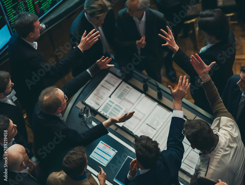 Brokers having a heated discussion on the stock exchange.