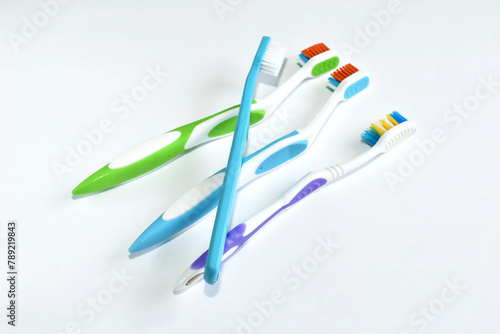 Toothbrushes on a white background.