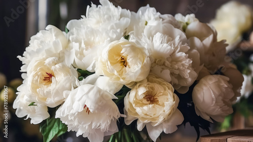 Enchanting White Peony Abundance: Up-Close View of a Mesmerizing Bouquet. A Floral Haven for Romantic Souls. © missty