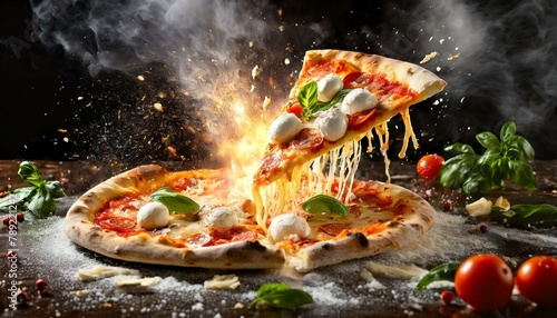 Leckere heiße Pizzaexplosion.  photo