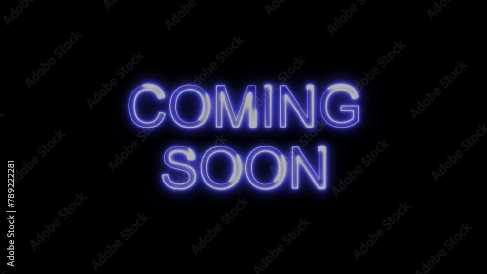 Coming Soon Blue Electric Glow Neon Text Animation on Black Background. Modern Light Design. 4K UHD
Coming Soon Blue Electric Glow Neon Text Animation on Black Background. Modern Light Design. 4K UHD