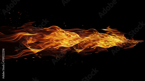 Bright and dynamic fire flames, cut out isoalted on black background photo