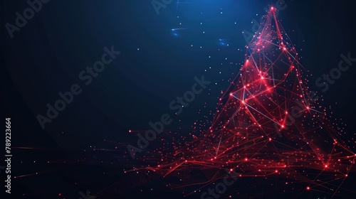 Cone-wind designator from futuristic polygonal red lines and glowing stars for banner, poster, greeting card. Low poly concept. AI generated photo