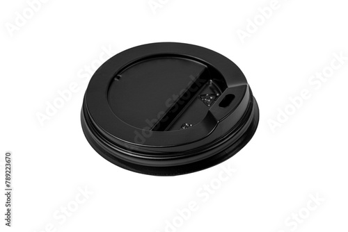 Black plastic lid for disposable cup.