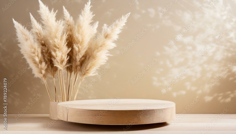 Whimsical Wilderness: Wooden Showcase with Fuzzy Pampas Grass