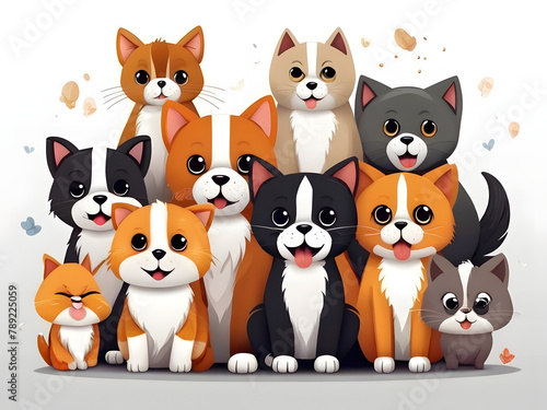 set of funny cartoon cats & dogs, set of cartoon animals, set of animals set of cartoon dogs and cats