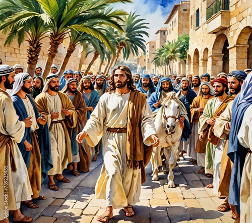 jesus arrival to the jerusalem. people around jesus 