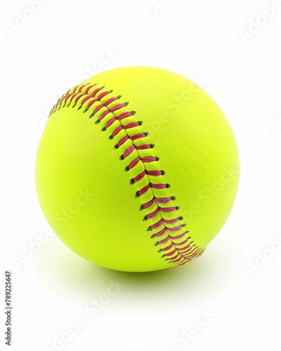 Fluorescent Neon Yellow Softball Isolated on White Background for Sports Equipment or Baseball Design